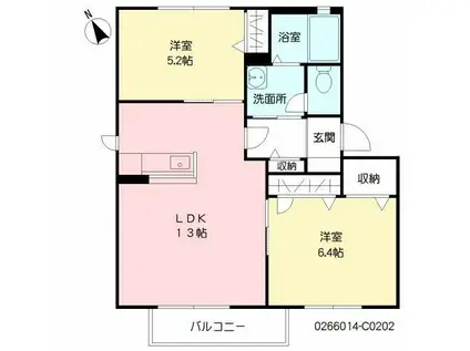 カーサ・ラピスC(2LDK/2階)の間取り写真