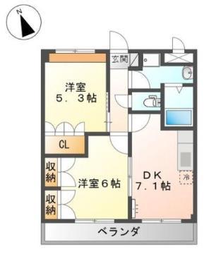 グリーンヒルズ曙(2DK/4階)の間取り写真