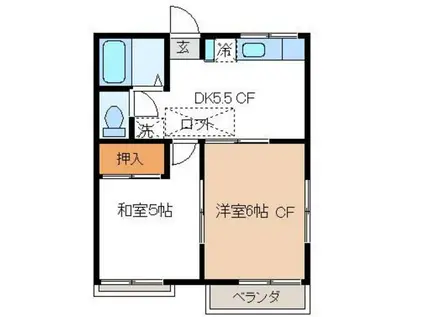 エリーハイツ(2DK/2階)の間取り写真