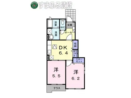 イリスD(2DK/1階)の間取り写真