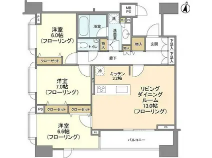 HF白金高輪レジデンス(3LDK/6階)の間取り写真