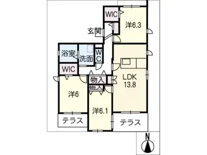 高社テラス(3LDK/1階)の間取り写真