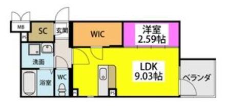 レジデンシャルジェム井尻(1LDK/1階)の間取り写真