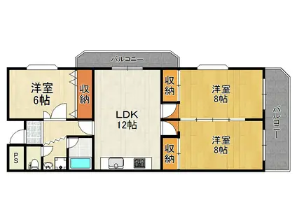レインボーマンション(3LDK/4階)の間取り写真