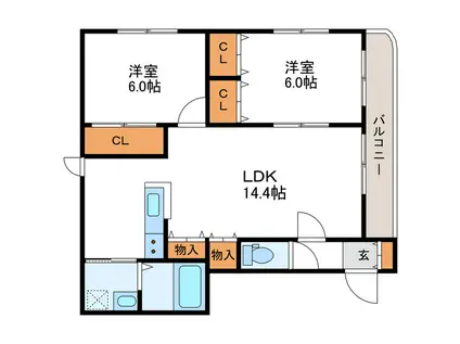 グランメールCALM グランメールカーム(2LDK/3階)の間取り写真