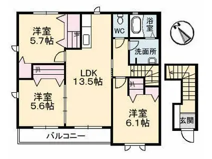 ガーデンヴィラSAKURA A棟(3LDK/2階)の間取り写真