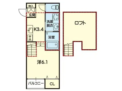 ステラ熊大前(1K/2階)の間取り写真