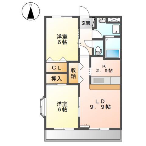 SUNNY COURT(2LDK/2階)の間取り写真