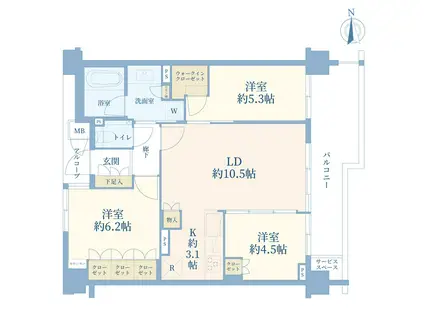 ジオ世田谷松原(3LDK/3階)の間取り写真