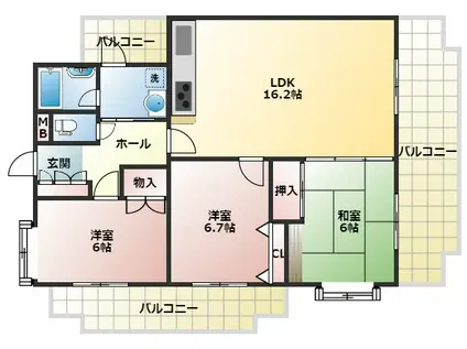 ビッグライスマンションとまり(3LDK/6階)の間取り写真