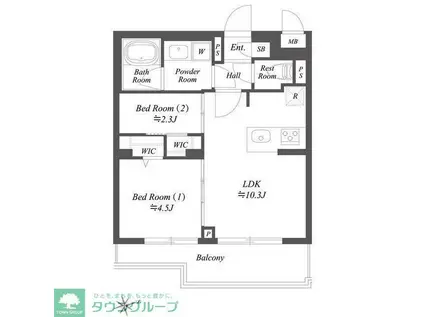 ブランシエスタ用賀(2LDK/4階)の間取り写真