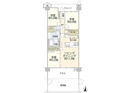 ラグゼコート(3LDK/1階)の間取り写真