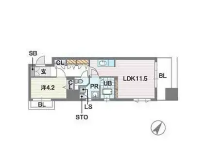 デイ―ウイングタワー(1LDK/4階)の間取り写真