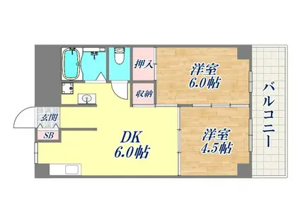 東部マンション(2DK/4階)の間取り写真