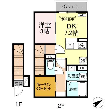 シャルール西(1DK/2階)の間取り写真