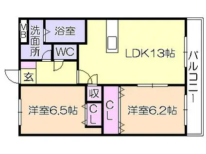 グランウッド雅(2LDK/2階)の間取り写真