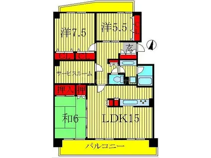 オークスヴィラ(3LDK/1階)の間取り写真