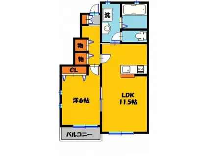 J・ウエストB(1LDK/1階)の間取り写真