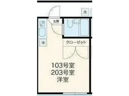 コーポミワB棟(ワンルーム/1階)の間取り写真