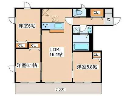 スリーウッド南湖(3LDK/1階)の間取り写真