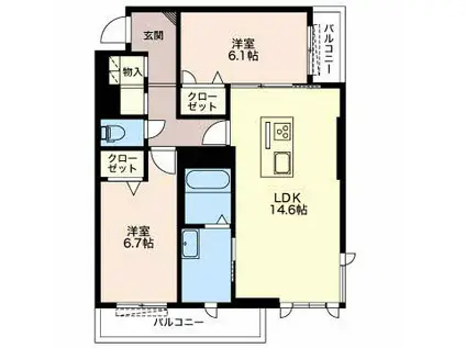 ロワール公文(2LDK/2階)の間取り写真