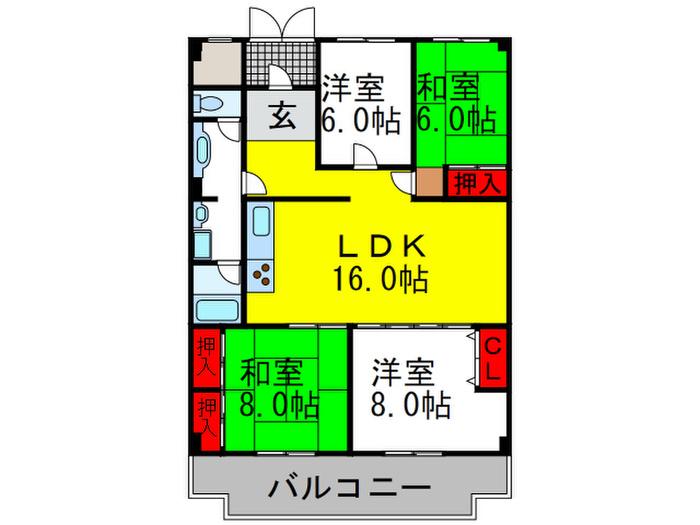 大阪モノレール彩都線 豊川駅(大阪) 徒歩11分 5階建 築38年(4LDK/2階)の間取り写真