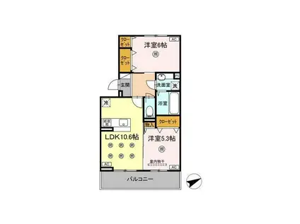 D-ROOM NISHIBARU B棟(2LDK/2階)の間取り写真