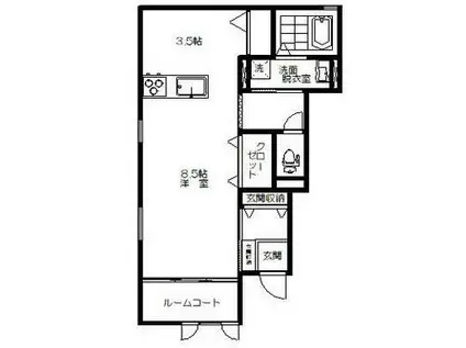 ピュアハイム本陣W(ワンルーム/1階)の間取り写真