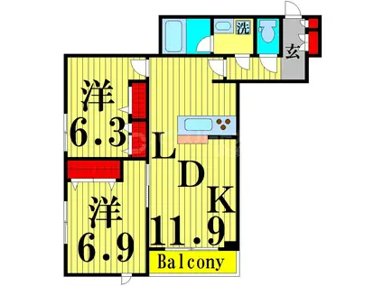 BELLA CASA(2LDK/3階)の間取り写真