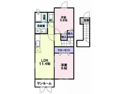 エアリー フィールド(2LDK/2階)の間取り写真