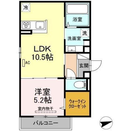 サニーサイド(1LDK/2階)の間取り写真