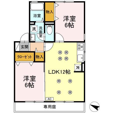 ハイカムール山之内(2LDK/1階)の間取り写真