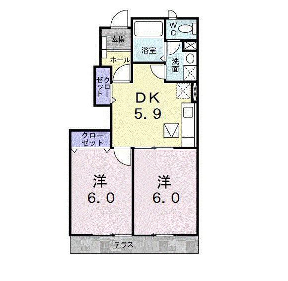 ソレイユ・B(2DK/1階)の間取り写真