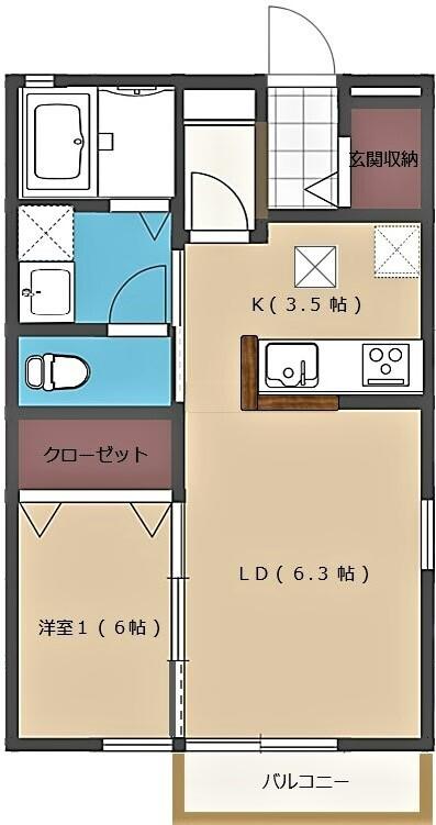 サンビレッジ画図東D(1LDK/1階)の間取り写真