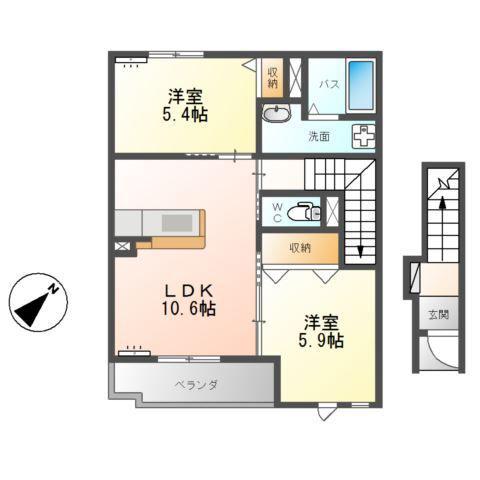 グリーン・ローズ壱番館(2LDK/2階)の間取り写真
