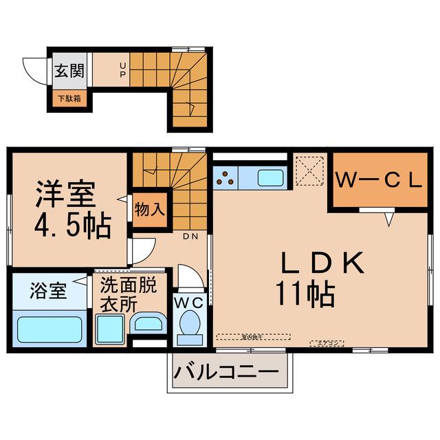名鉄小牧線 間内駅 徒歩14分 2階建 築9年(1LDK/2階)の間取り写真