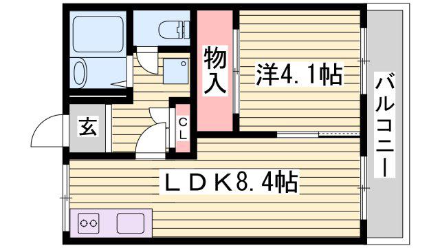 美山台ハイツ(1LDK/1階)の間取り写真