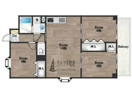 ヒルズ東大阪(3LDK/3階)の間取り写真