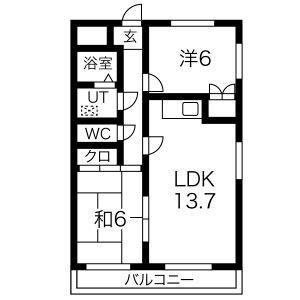 シャトル助光(2LDK/4階)の間取り写真