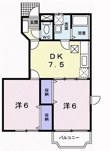 フローラル II(2DK/1階)の間取り写真