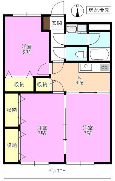 シルクスクエアII(3K/2階)の間取り写真