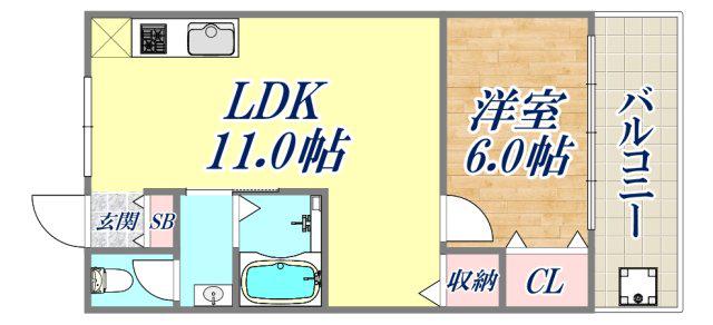 アーバン六甲(1LDK/2階)の間取り写真