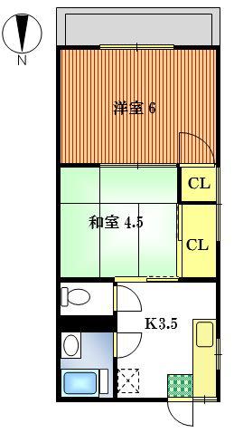 シオンハウス(2K/1階)の間取り写真