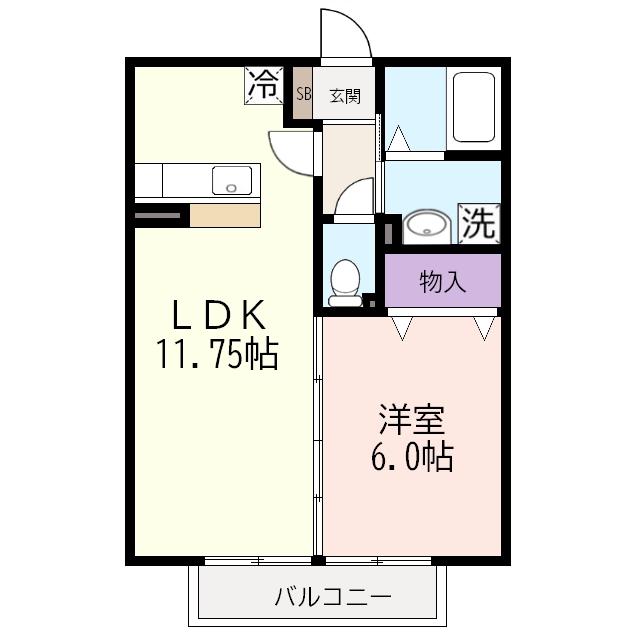 アスティオンII(1LDK/1階)の間取り写真