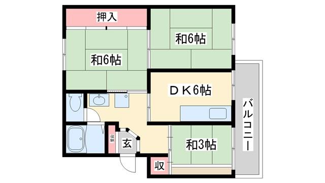 東加古川ファミリーマンション(3DK/3階)の間取り写真