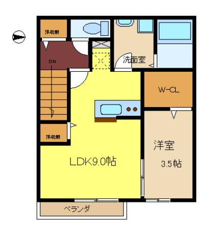 ガーデンハイツ2F(1LDK/2階)の間取り写真