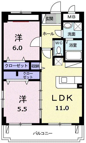 カーサ ダ・ヴィンチ(2LDK/2階)の間取り写真