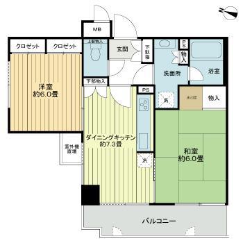 ライオンズマンション久留米第3(2DK/6階)の間取り写真