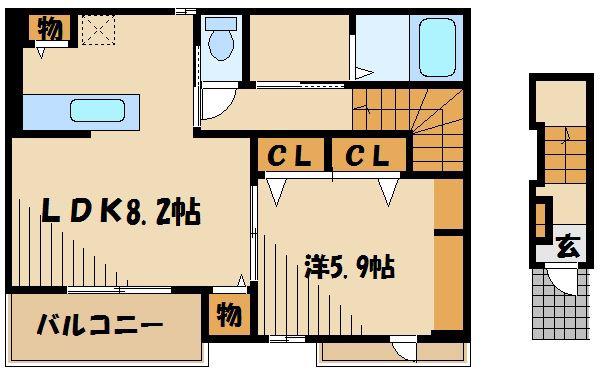 フラット エイト(1LDK/2階)の間取り写真