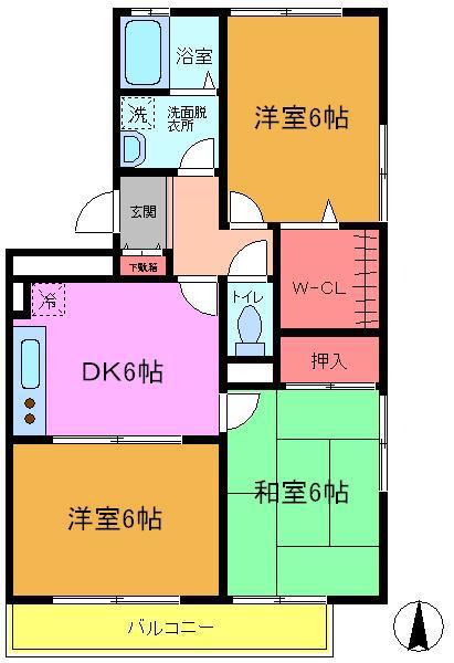 サンライト・スクウェア弐番館(3DK/1階)の間取り写真